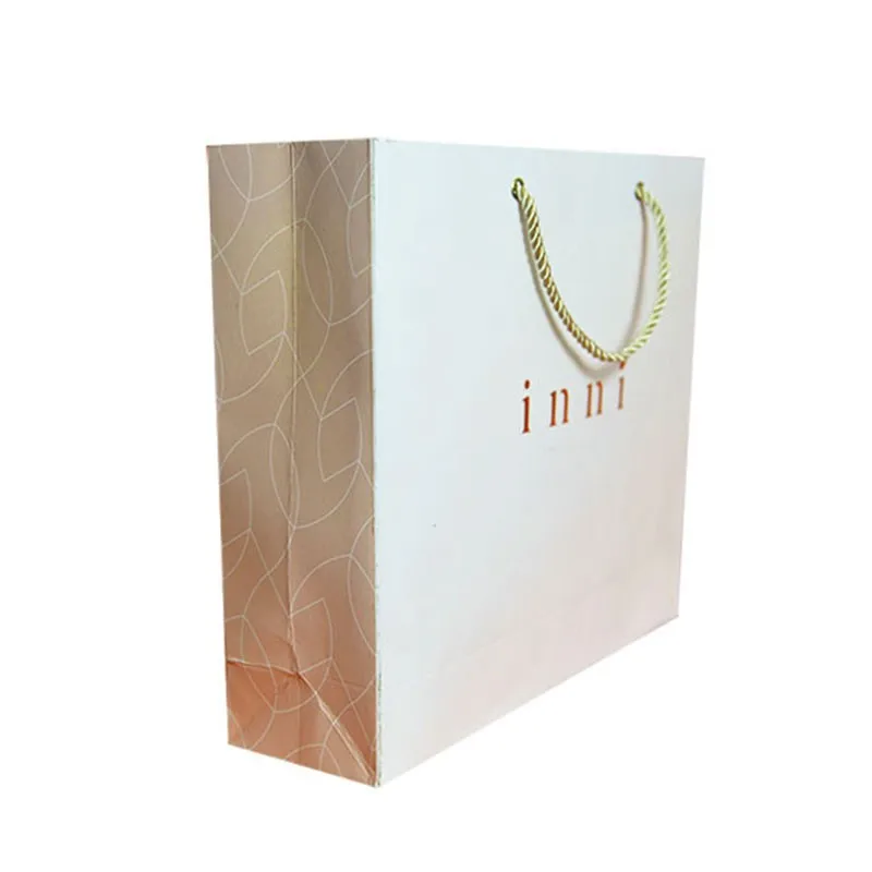 KM Custom Printed Luxury Branded Gift Shopping Paper Bag With Ribbon Handle For Clothing Shoe Packaging