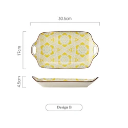 Bohemian Luxury Plate Good Quality Ceramic Plate Dinnerware Rectangle Ceramic Plate With 2 Handles