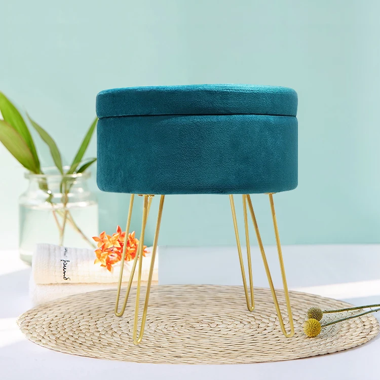 HStex foldable beauty velvet stool storage metal stool foot rest 2020 bedroom ottoman