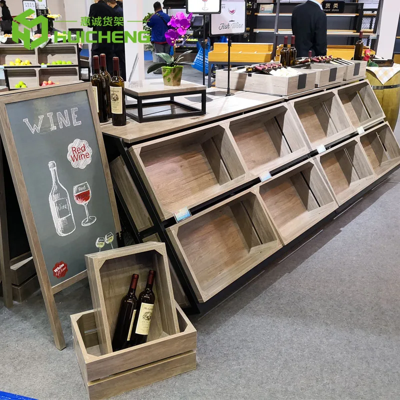 Customized New type wooden wine rack Exclusive Design fruit display rack  wooden wine display shelf