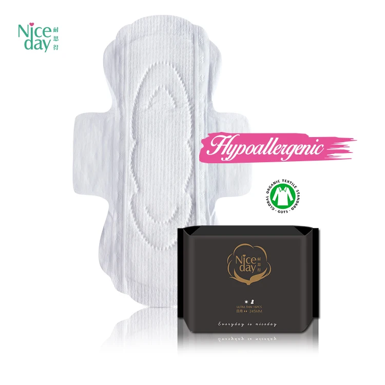 Niceday 100% organic pure cotton sanitary pads 245mm daily use sanitary napkins for women