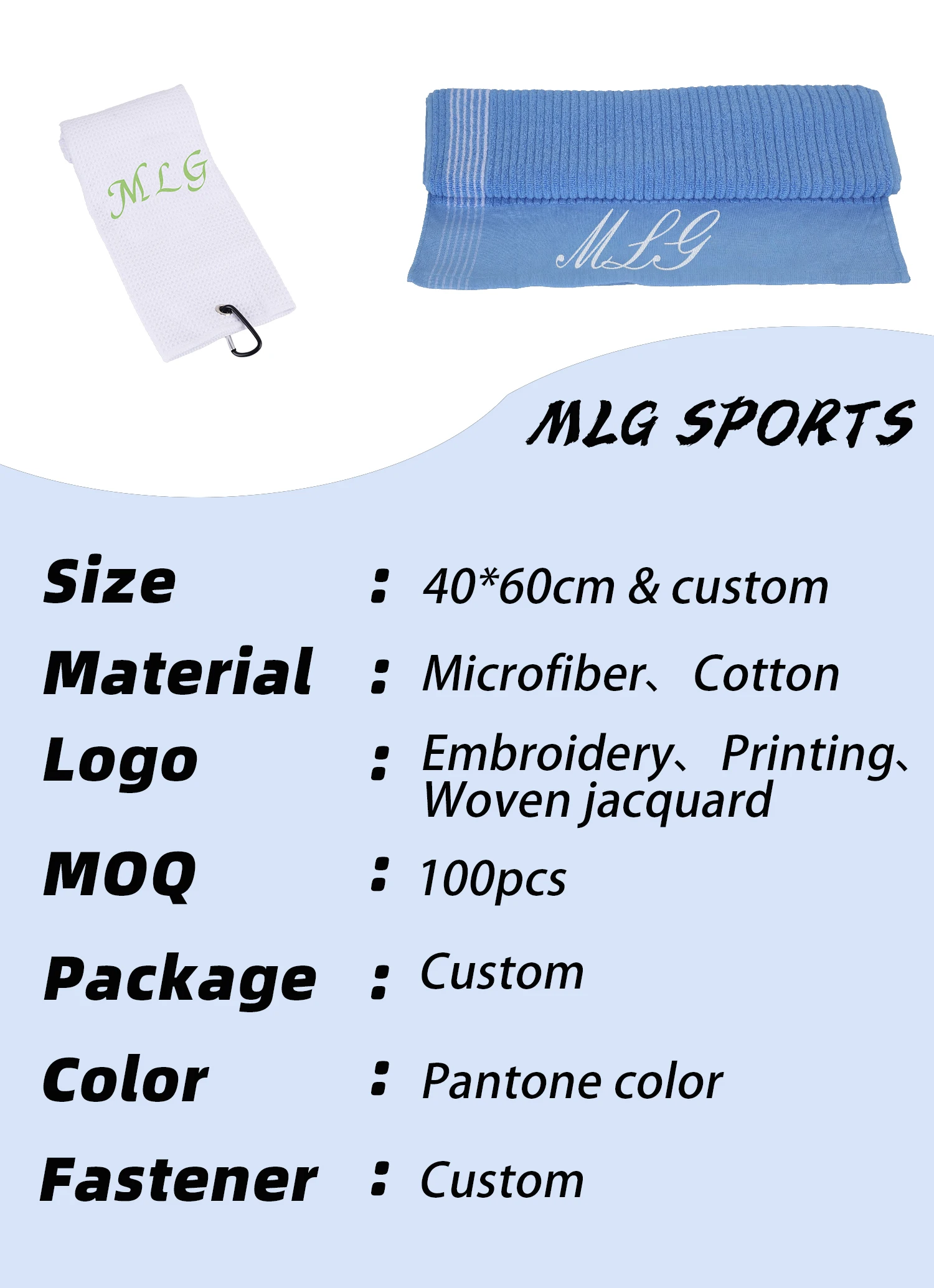 Custom Printed Microfiber Waffle 40*40cm Golf Club Clip Hanging Loop Soft Towel Golf Towel