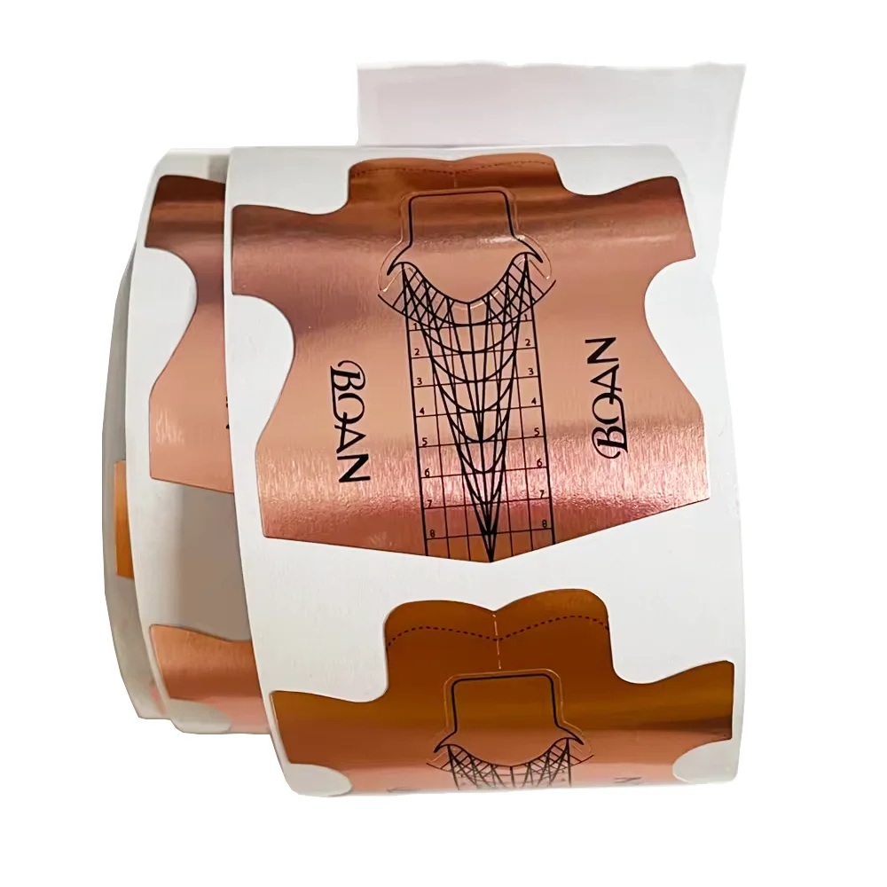 2024 OEM/ODM Customized Logo 300pcs Roll Paper Nail Extension Dual Form Produttore Clear Rose Gold Pink Aluminium Nail Forms