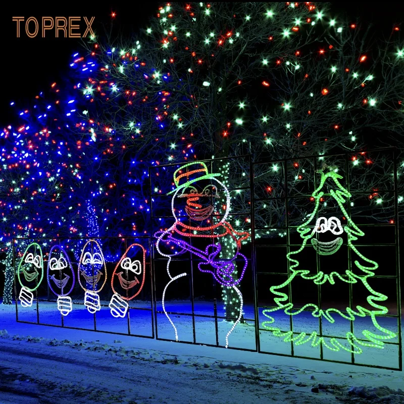 2022 Outdoor LED Decorative Lighting 2D Christmas Tree Snowman and Bulbs Motif Lights