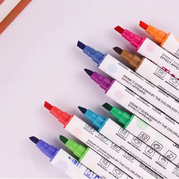 Factory direct sales of 10 erasable double-sided oblique flat brush head fluorescent pen sets