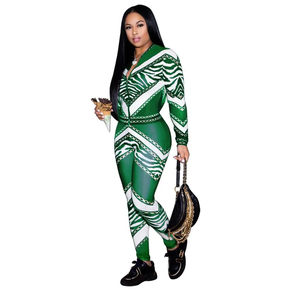 Autumn  Winter women fashion sports sets floral printed sport clothes women two pieces  set