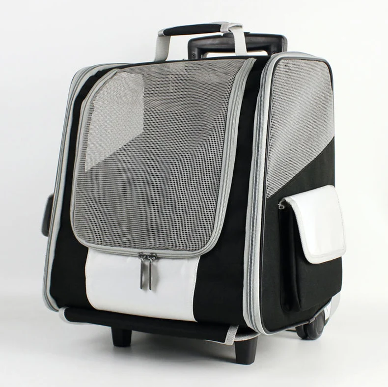 Low MOQ Custom Pet Rolling Travel Airline Approved Dog Carrier With 4 Wheels Rolling Pet Carrier Extra Spacious Removable Wheels