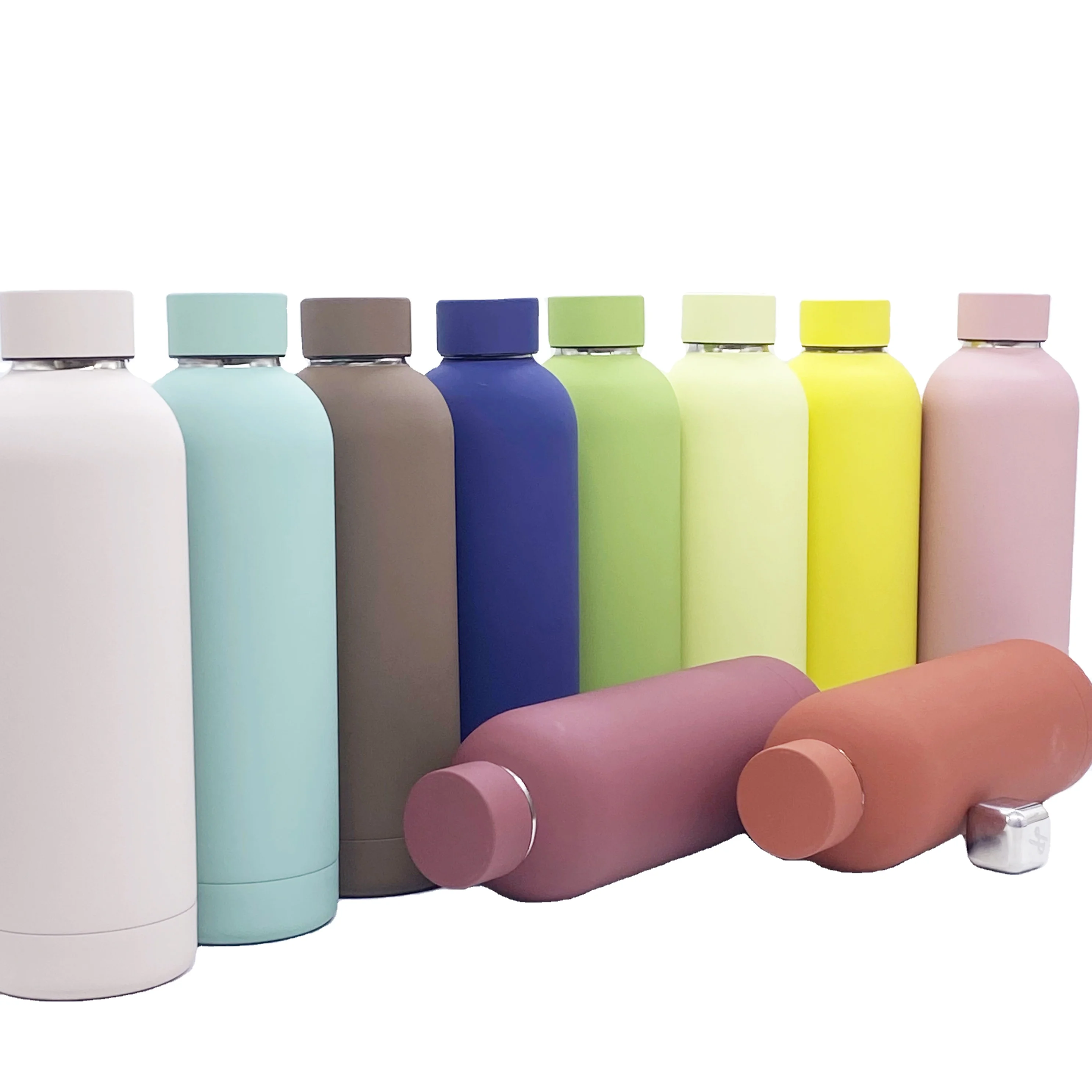 STOCKED 500ml rubber coating vacuum insulated stainless steel sports water bottle thermos tumbler with lid