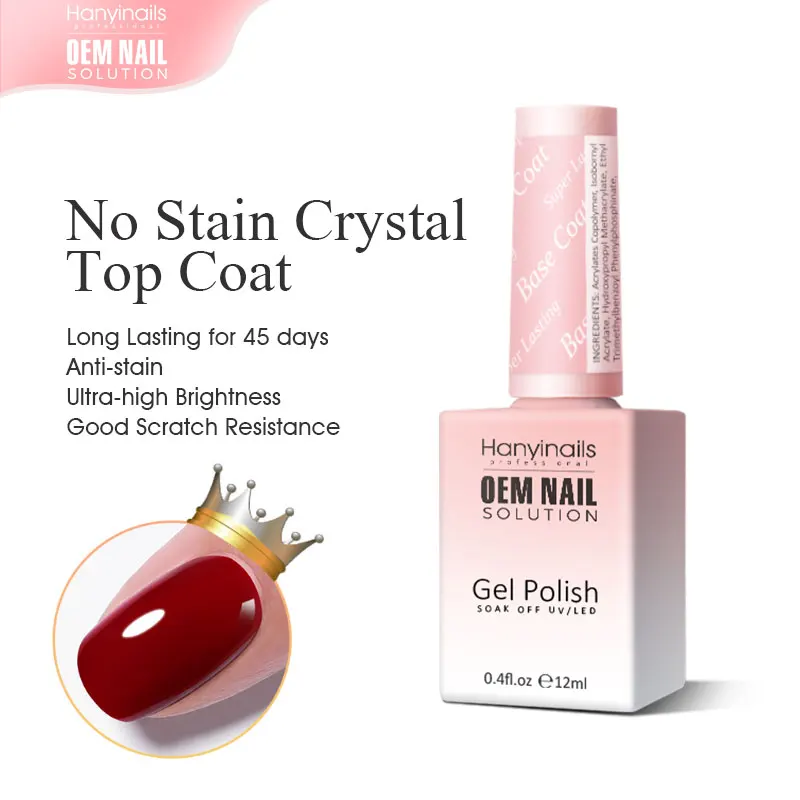 New Coming High Quality Base and Top Coat No Stain No Yellow Crystal Uv Gel Clear Nail Polish Gel Top Coat High Shine