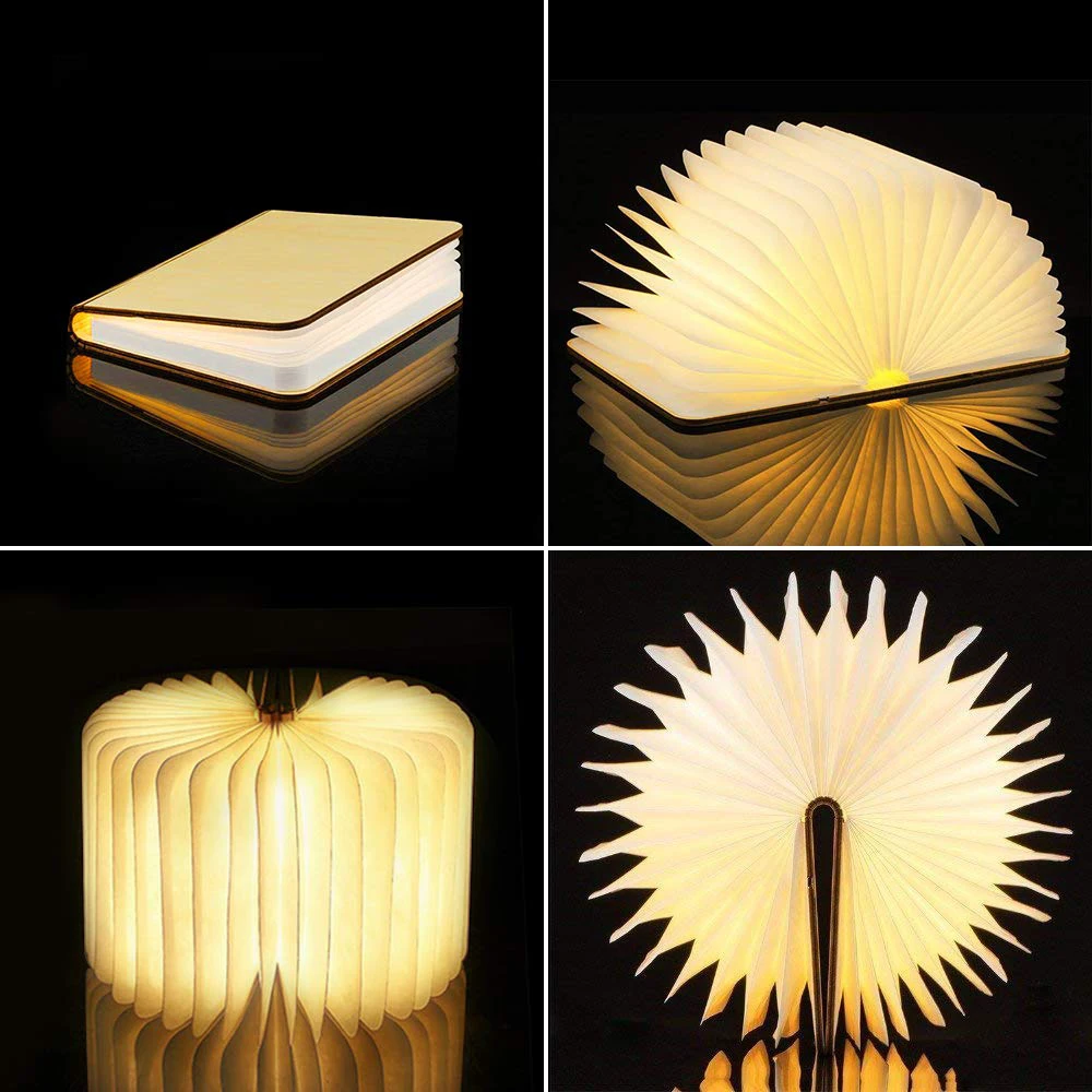 Portable 3 Colors 3D LED Book Night Light Wooden 5V USB Rechargeable Magnetic Foldable Desk Table Book Lamp Home for Decoration