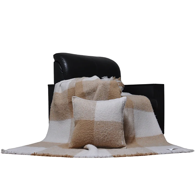 BLUE PHOENIX fluffy yarn blanket 28% mohair 28% alpaca 24% wool 20% nylon fluffy thick tartan plaid fashion cushion sofa couch