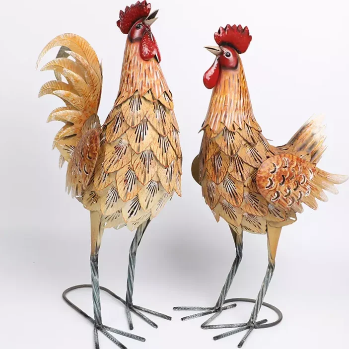 garden decorations metal chicken garden animal statue rooster decor for indoor outdoor