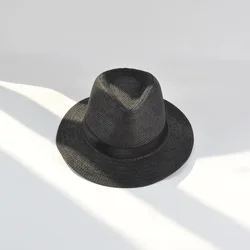 Men Summer Beach Holiday Sun Hat Flat Brim Straw Ribbon Fedoras Sun Protection Eco-friendly Paper Panama Straw Hats