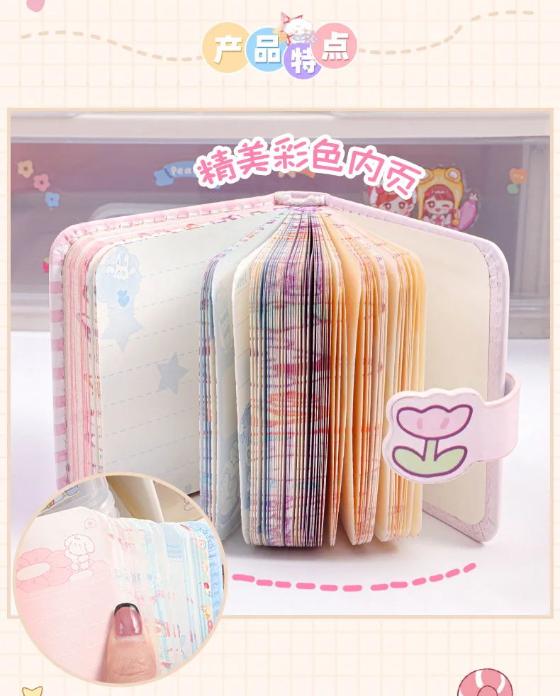 Hot new square leather notebook Cute mini magnetic buckle cartoon notebook notepad school supplies ledger book