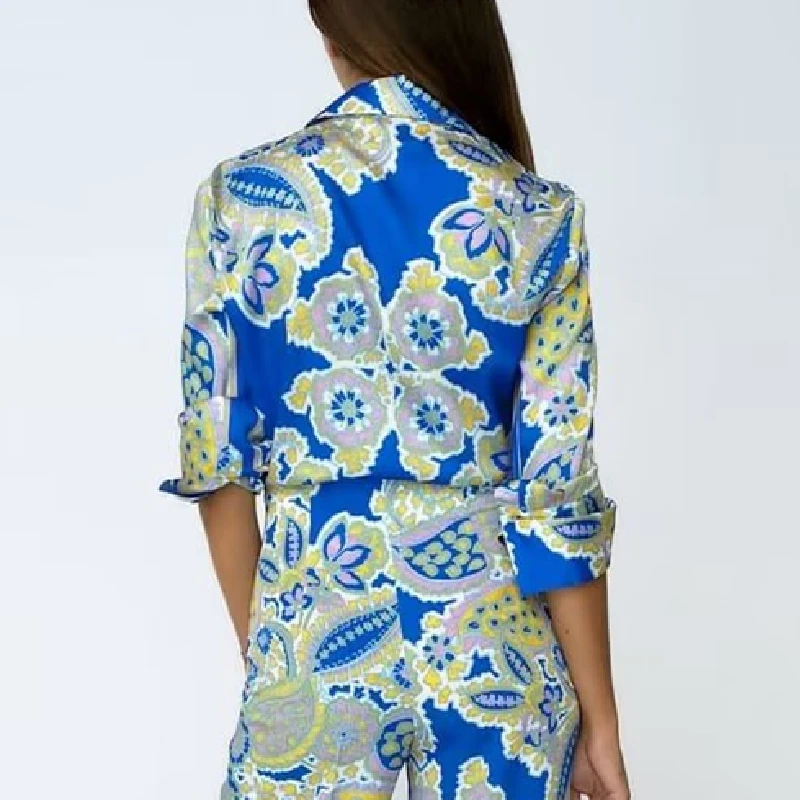 PB&ZA2022 summer new fashion Korean version of the French sweet print drapey design shirt female 7920048