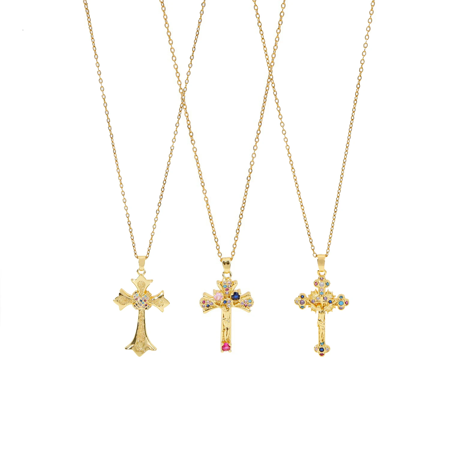 ODM Hot Sale Micro Insert Zircon Cross Pendant Necklaces Gold Plated Stainless Steel Clavicle Chain Jewelry