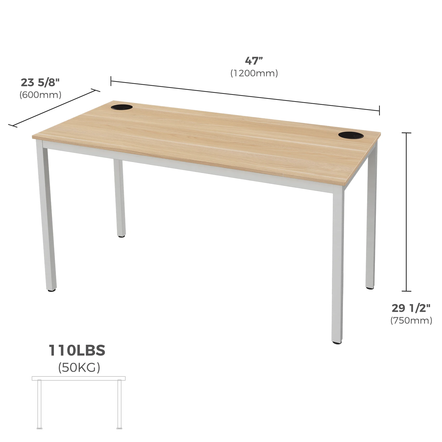 ERK-CD-02EWL-V1 Easy Assembly Stable Support Structure Wooden Textured Table Top PC Office Home Computer Desk
