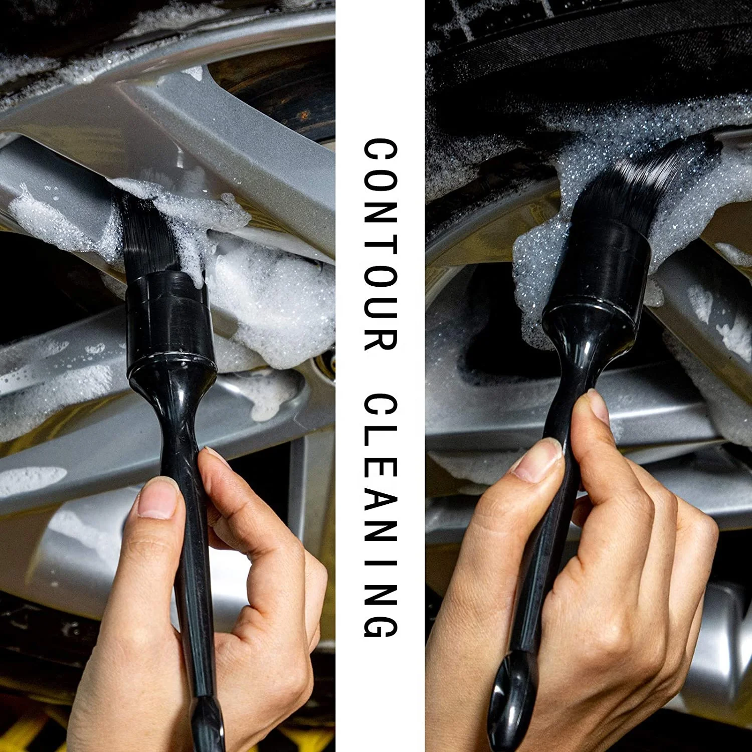 CIC High quality 5pcs set black red detailing brush cleaning auto tools with plastic handle