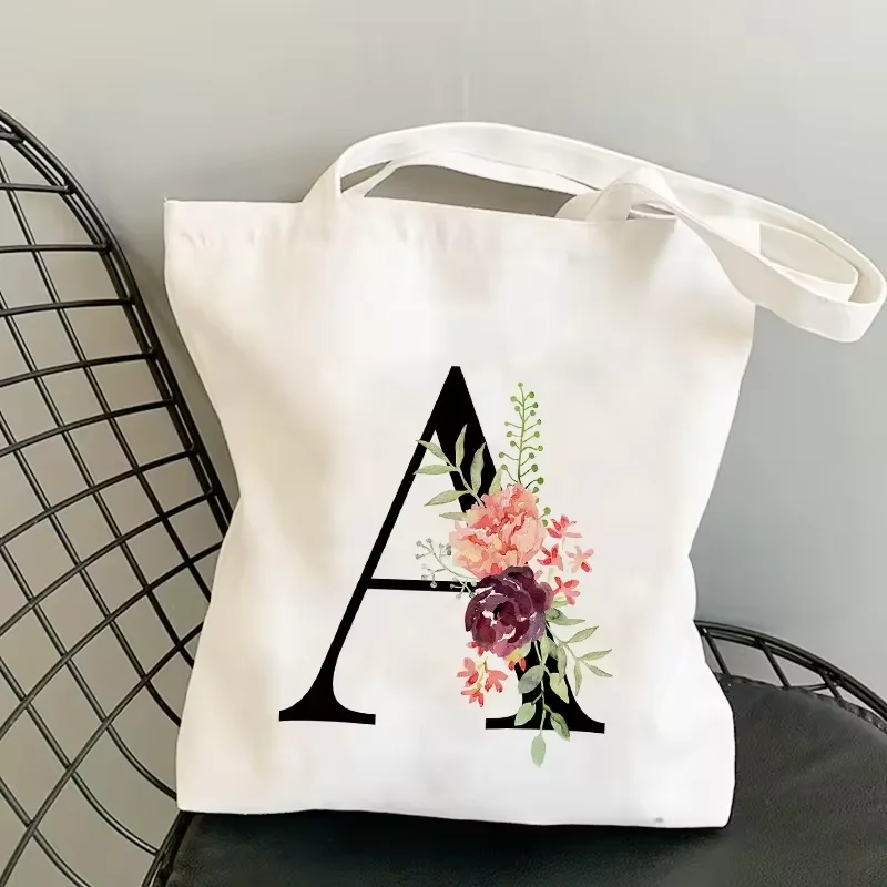 26 Letter Reusable Bags Canvas Cotton Bag Organic Grocery Shopping Bag Custom Logo Calico Handbags