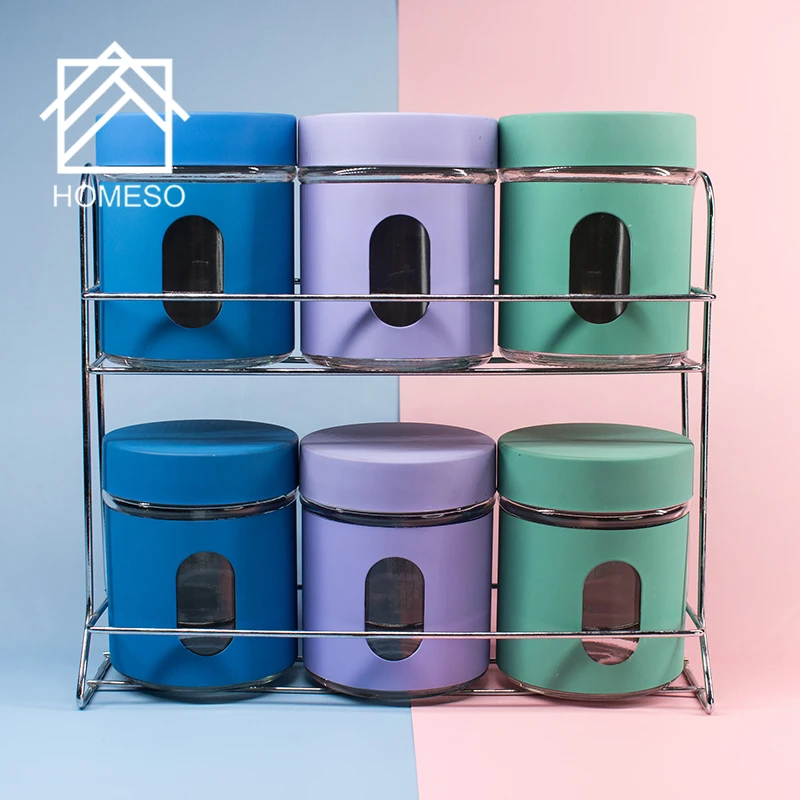 Tea Sugar Coffee Storage Container Sets Stainless Steel Coated Glass Canister Jars Set