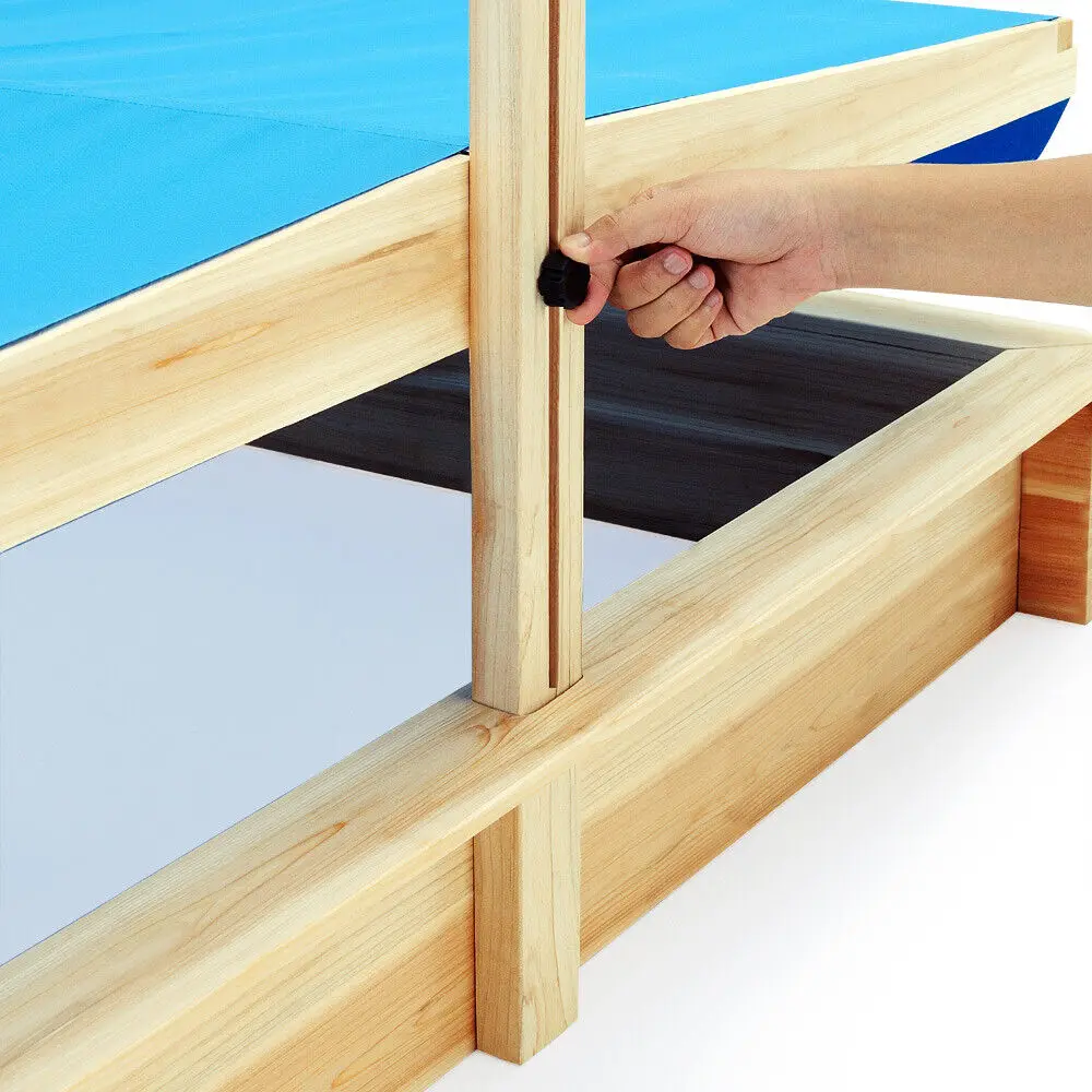 Outdoor Wooden Sandbox Complete Beach & Sand Toys Sand Pit Set with Plastic Box and Canopy for Kids