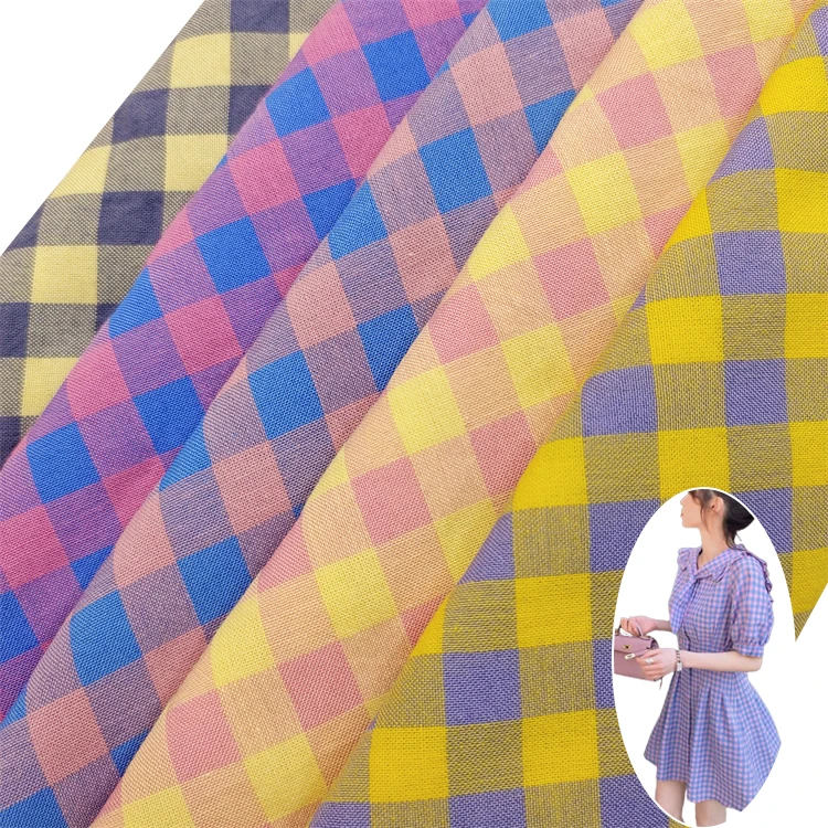 wholesale tartan dresses gingham uniform check fabric grid shirt blend poly cotton mixed yarn dyed shirt plaid fabric for man