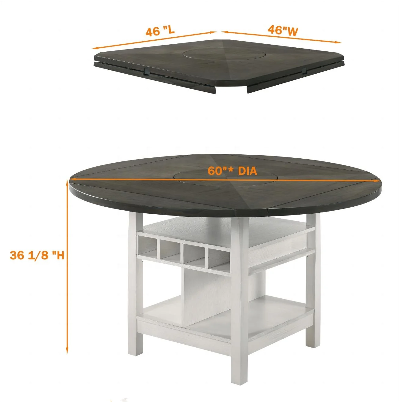US warehouse in stock Solid wood four-sided drop-leaf easy to collapse dining table with storage for home restaurant Villa use