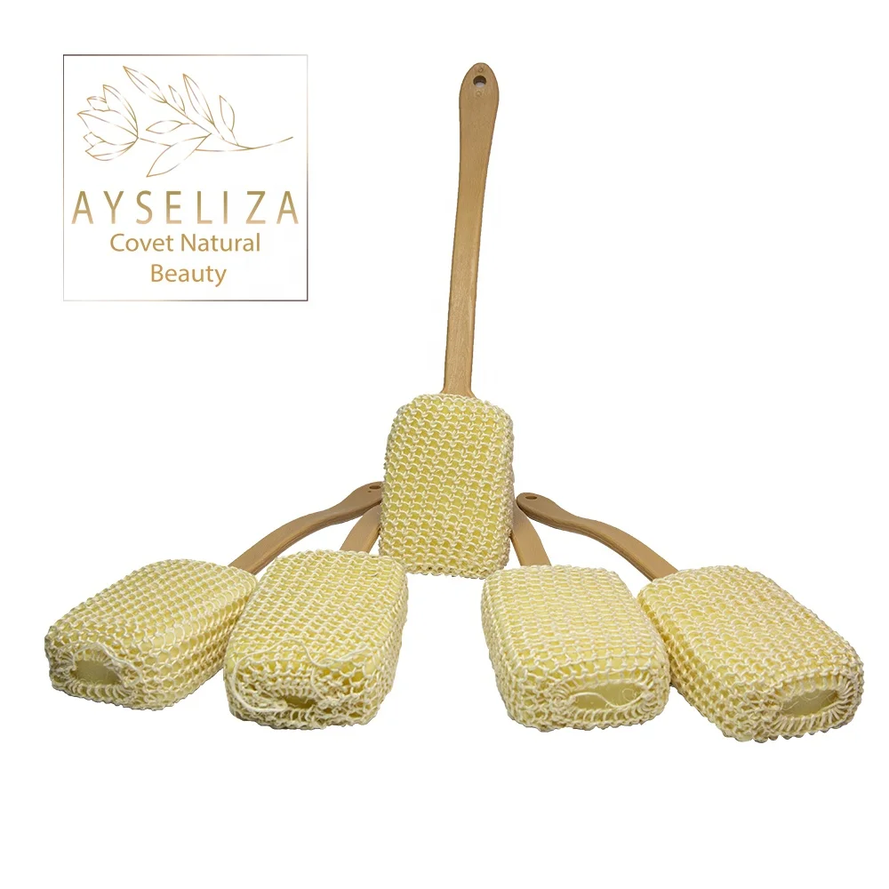 Turkish Sisal Bath Sponge With Long Handle Back Scrubber Quality Hemp Loofah All Natural Bath Sponge