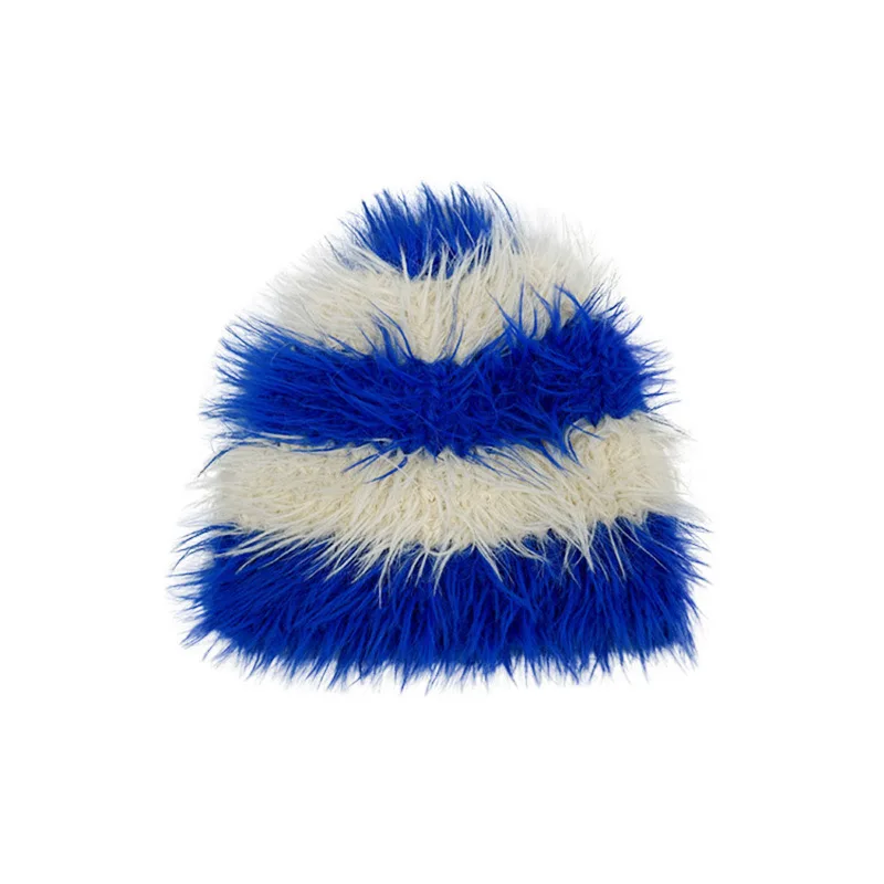 2024 New Winter Hats For Women Mink Hair Thick Striped Hat Warm In Winter