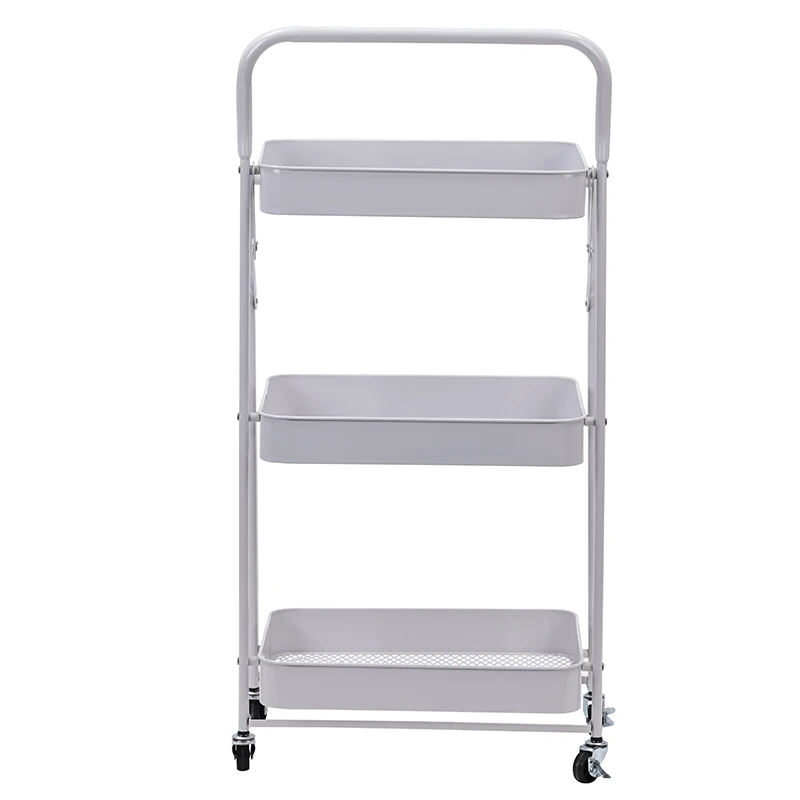 Black Organizer Handling Round 3-Tier Plastic Carts Snack Bedroom Bike Fruit Juice Stand Rolling Cart With Handle