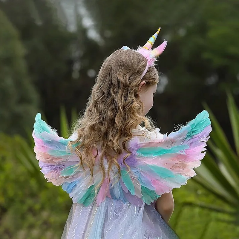 Party Carnival Costume Gift Girls Women Kids Adult Led Light Up White Feather Angel Glow Wings Sets