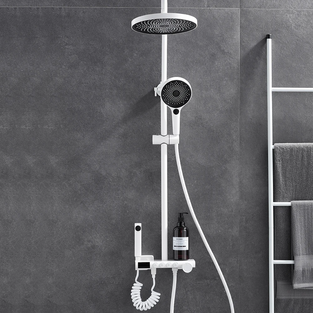 Digital Temperature Faucet White Mixer Standing Set Bathroom Products Shower