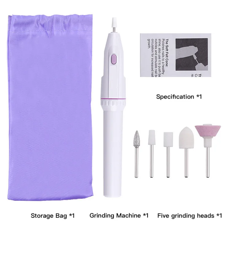 Mini Electric Nail Polish Machine Kit for Manicures Portable Nail Grinding Pen with 5 Attachment Heads for Nail Art