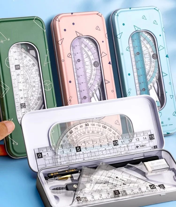 Geometry Set with  Divider Set Squares Ruler Eraser Compasses  Protractor