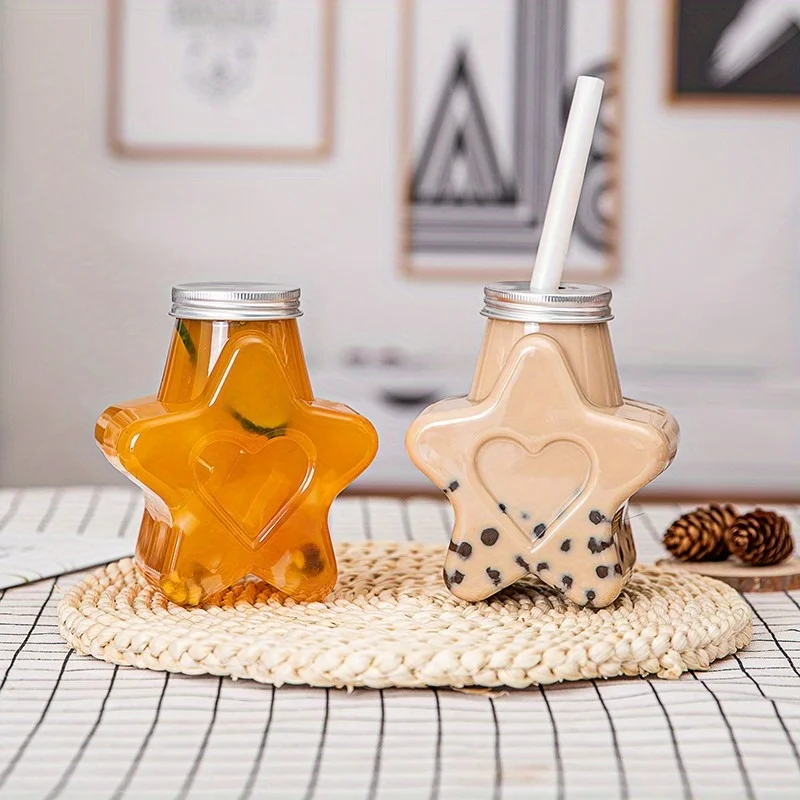 Creative Large Mouth Bottle Takeaway Disposable Star shape PET Beverage plastic Milk Tea bottle