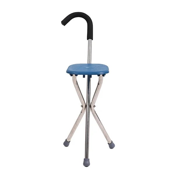 HKJD Portable Folding Stool Walking Stick Seat Chair Crutch Aluminium Cane for Elderly Disabled