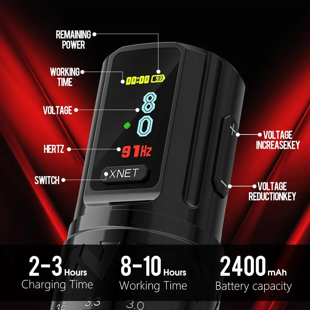 XNET Vipera 2.4-4.2mm Adjustable Stroke Tattoo Gun Set Wireless Tattoo Pen Machine Complete Kit with Extra Battery Cartridges