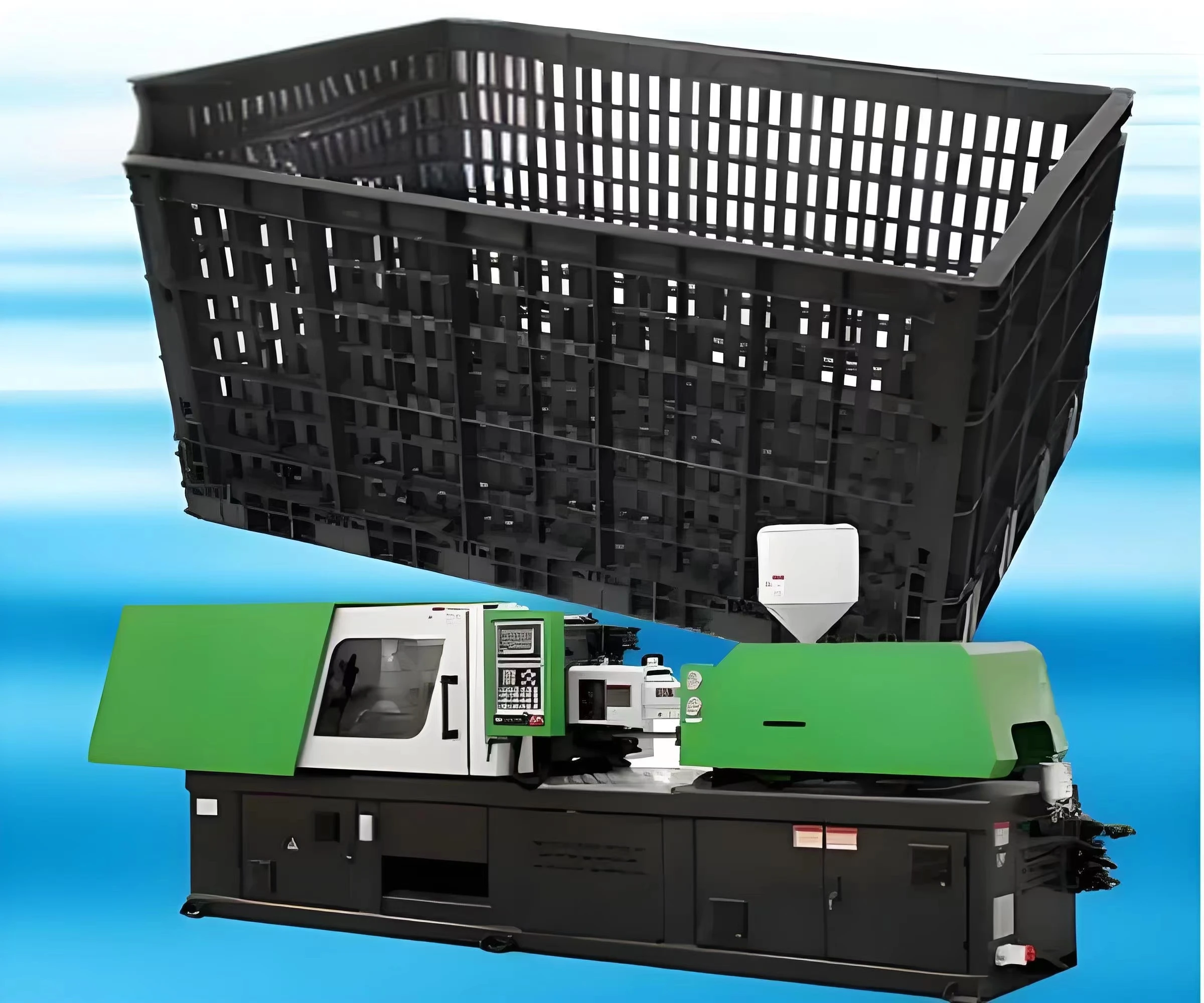Haitian Second-Hand 500T/530T Fruit Basket Turnover Box Molding Machine Used Injection Molding with Servo Motor PP PE Material