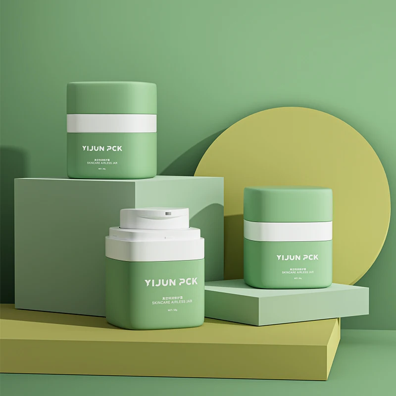 15g 30g 50g Green Square Airless Pump Jar Eye Cream Face Cream Plastic Acrylic Airless Pump Jar