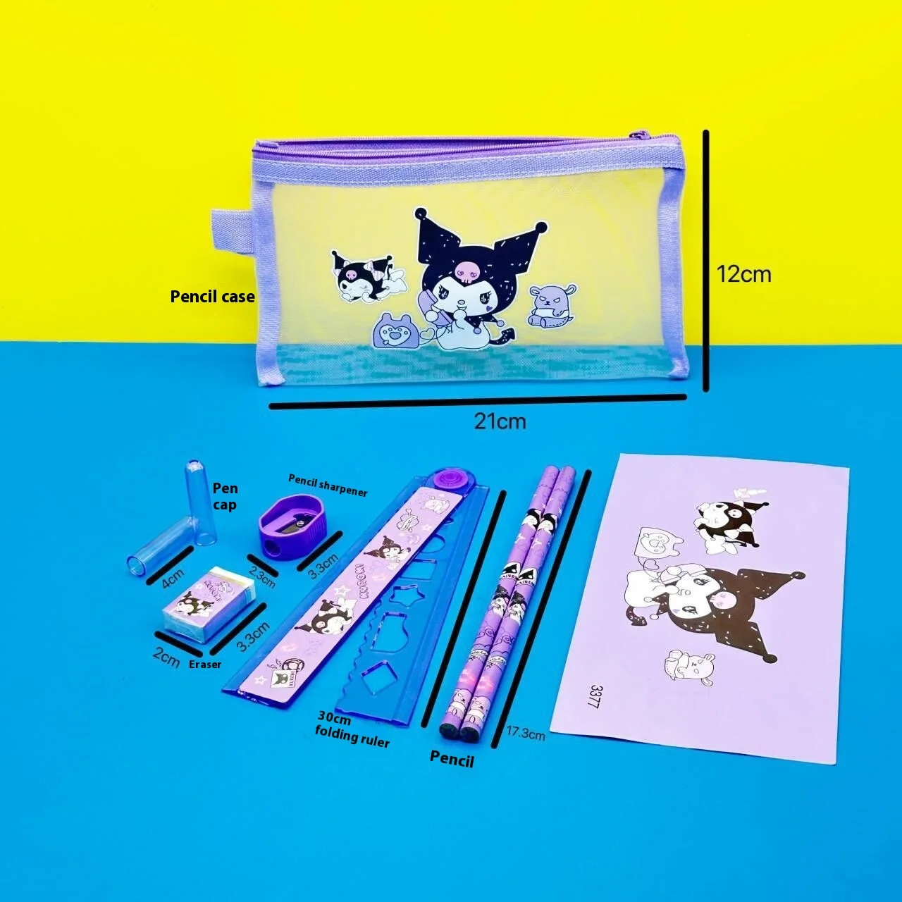 Youjia 3377 Sanrio Nylon Mesh Stationery Set 8-Piece Pen Bag Gift for Students and Kindergarten for Office or Promotion Use