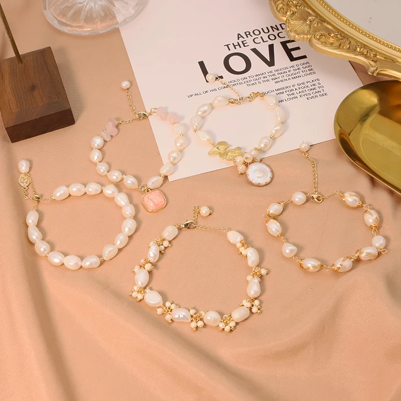 Natural Baroque Pearl Charm Bracelet For Women Party 18k Gold Plated Bracelets & Bangles Fine Jewelry