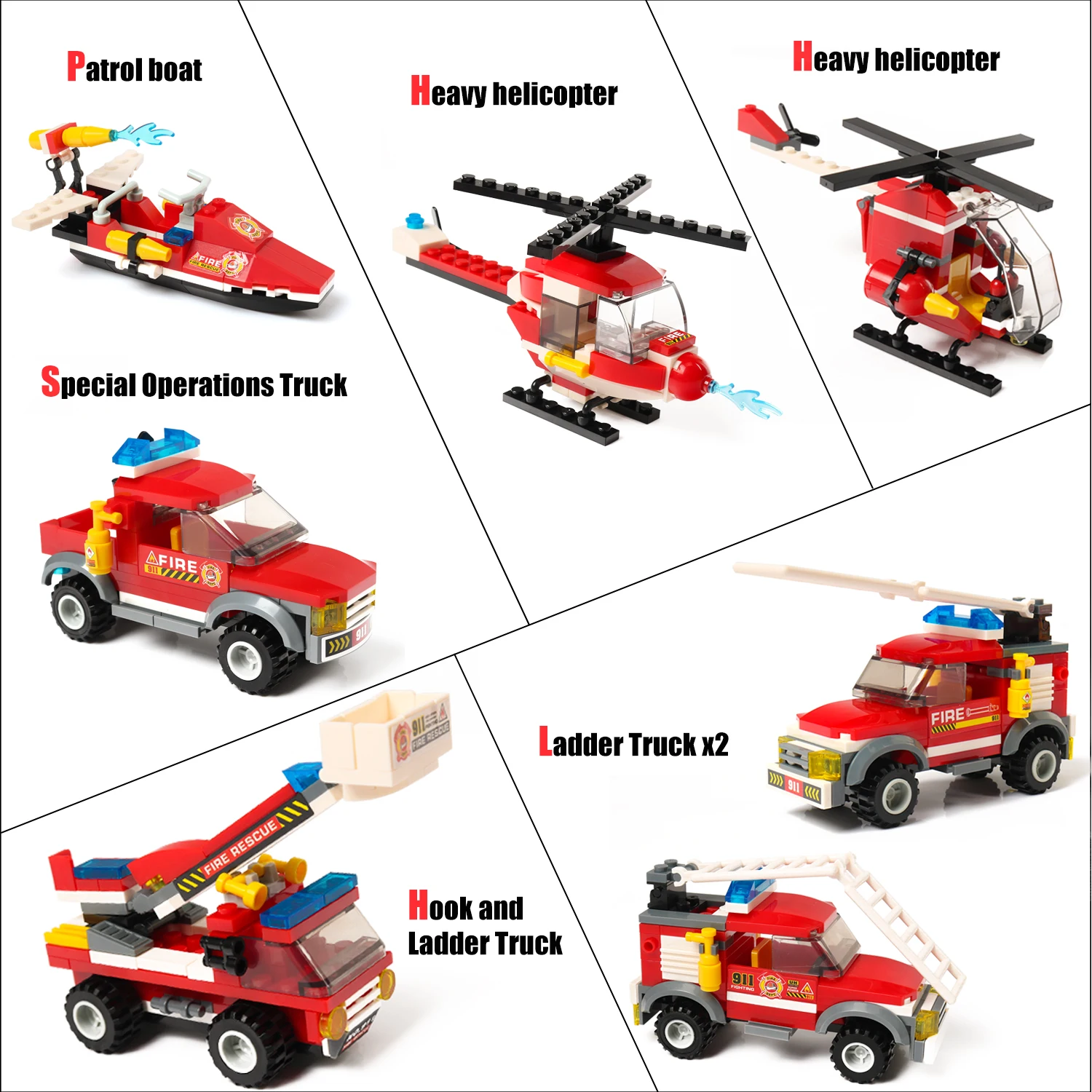 Exercise N Play Creative DIY Construction Building Blocks Fire Station City Coastline Emergency Rescue Team With Toy Bucket