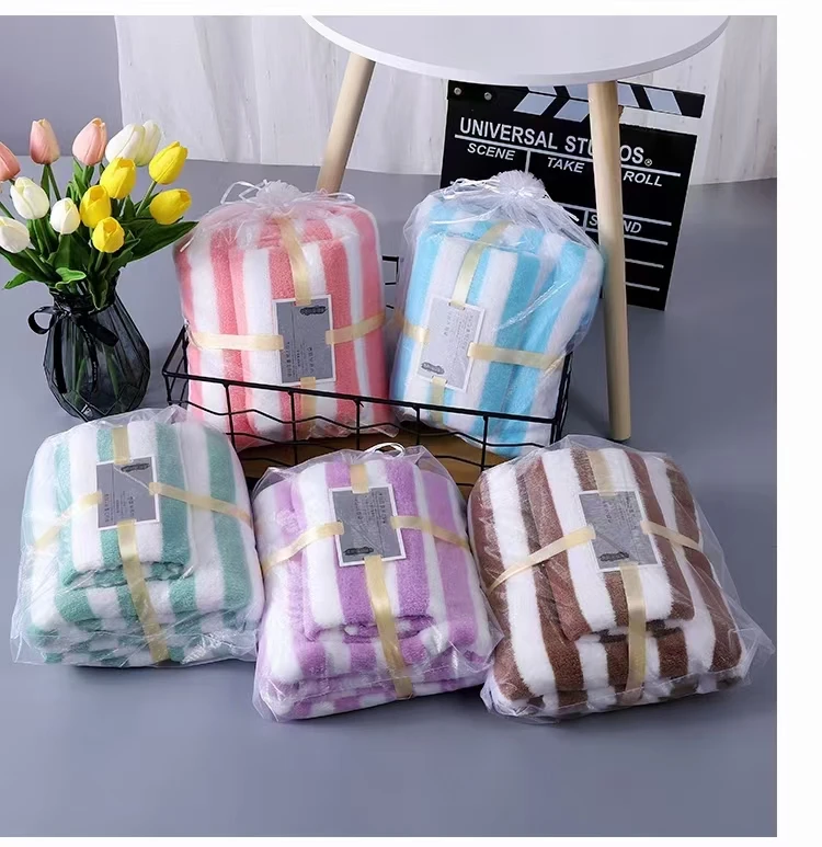Wholesale 70*140cm & 35*75cm Luxury Customized Logo Microfiber Coral Fleece Bath Body Towel Sets