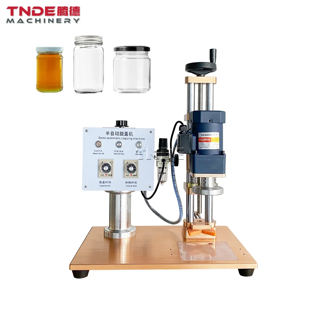 TNDE Single Head Ketchup Jam Chili Sauce Honey Capping Machine Glass Foot Bottle Sealing Machines