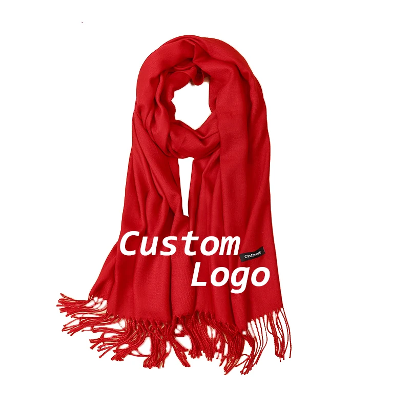 Wholesale fashion solid color pashmina cashmere women shawl custom logo scarf with tassel