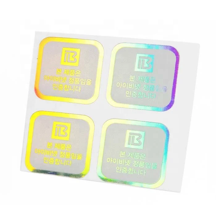  wholesale custom hot stamping silver hologram transparent sticker waterproof clear holographic foil self adhesive