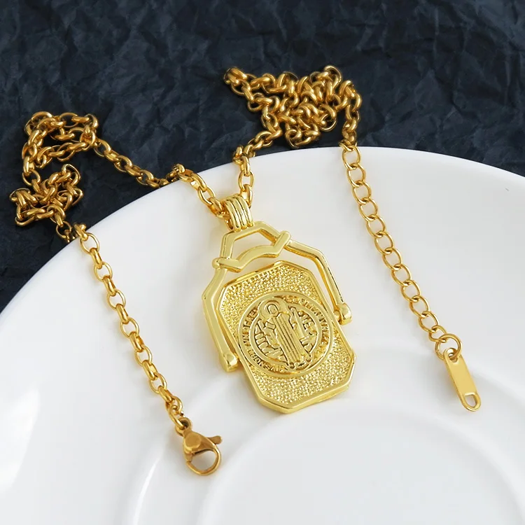 2022 Vintage gold plated stainless steel religious rotating virgin mary jesus moon and sun pendant necklace