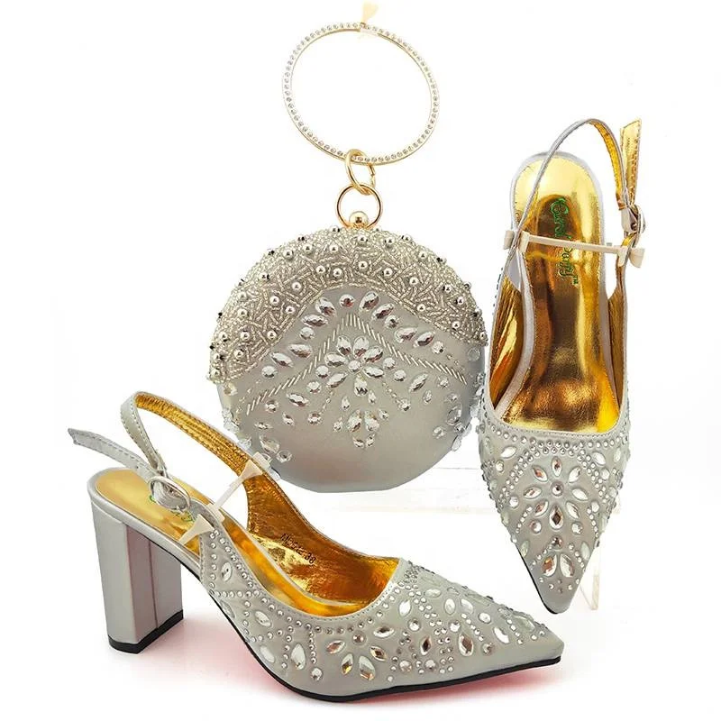 AB8622 Lady Party shoes bag set Beautiful design High Quality Pu heel:9cm shoes to match bag
