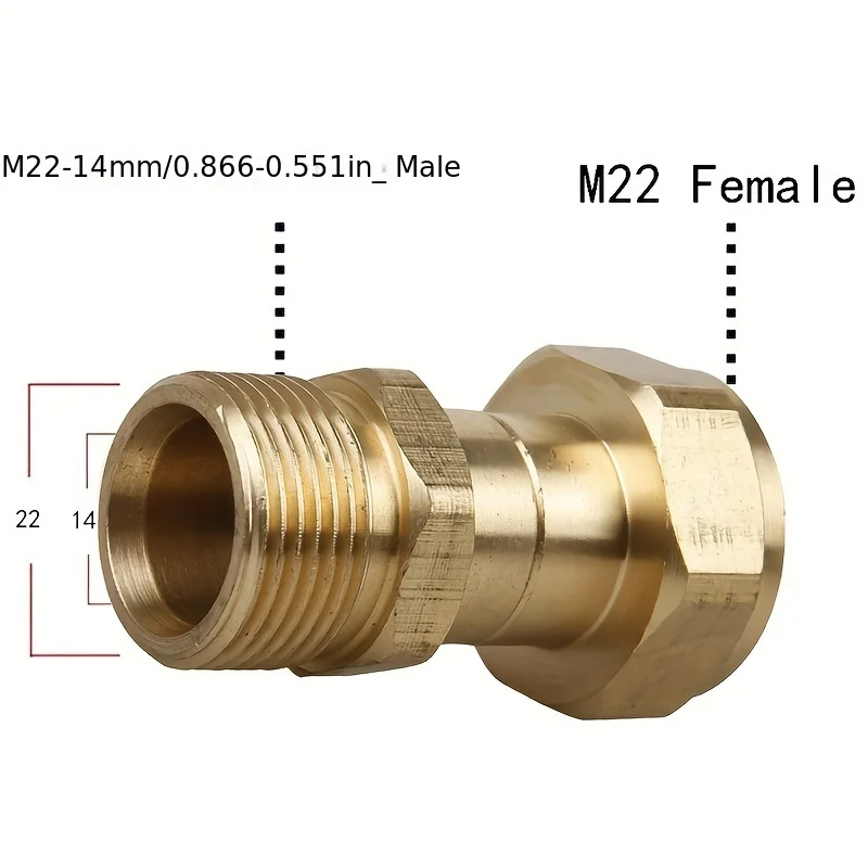 3000 PSI Brass Adapter Metric M22 14mm 360 Degree Swivel Connector high-pressure Car Washing Machine Joint Accessories
