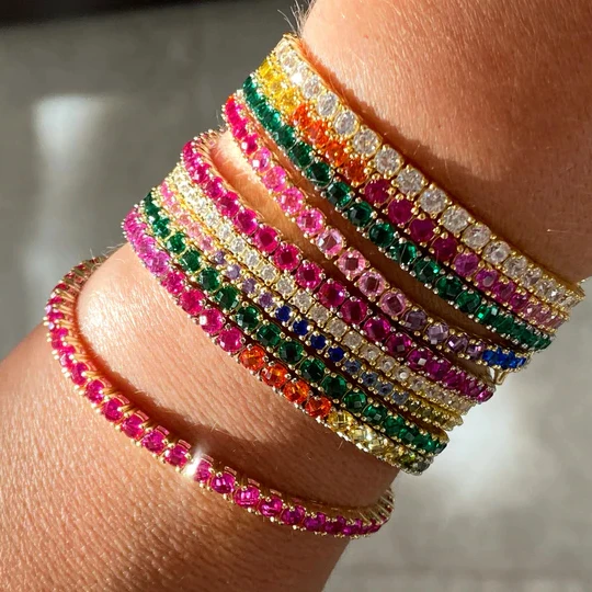 925 Sterling Silver Fine Jewelry 4 Prong Setting Rainbow Color CZ 2MM 3MM Tennis Bracelet For Women